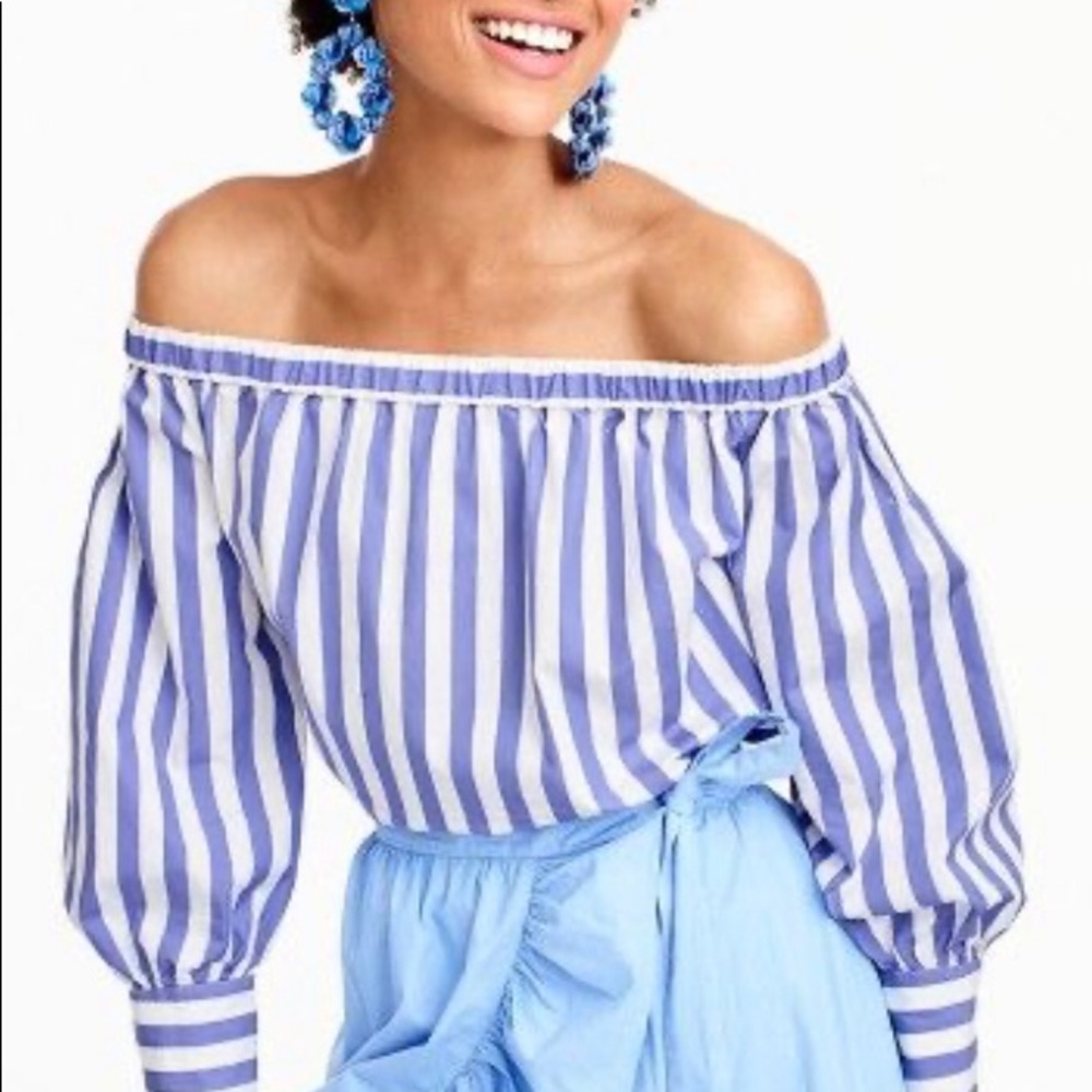 NWT J.Crew x Thomas Mason Off-the-Shoulder stripe blouse